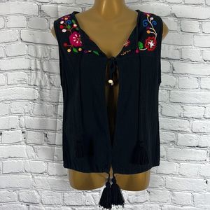 SENSI STUDIO top blouse tassels embroidered colorful size small